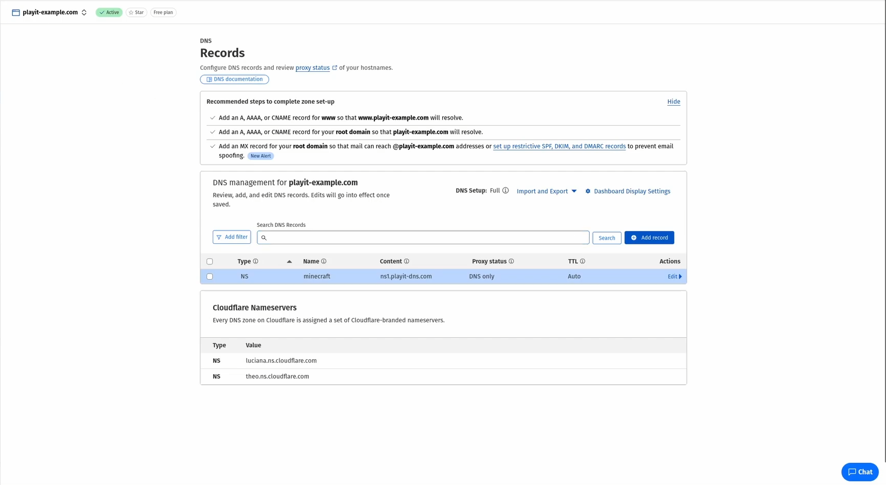 cloudflare manage ns
